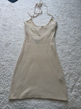 Forever 21 Cream Knit Halter Mini Dress with Lace Waist